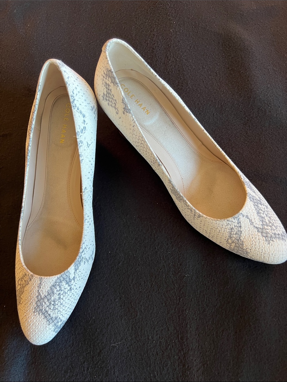 Cole Haan Ivory & Grey Textured Snake-Print Wedges